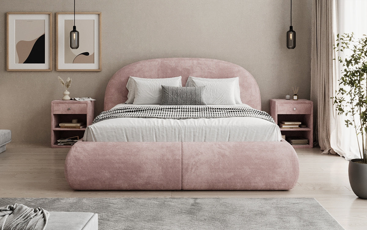 Designer upholstered bed Loop in Corduroy with storage space