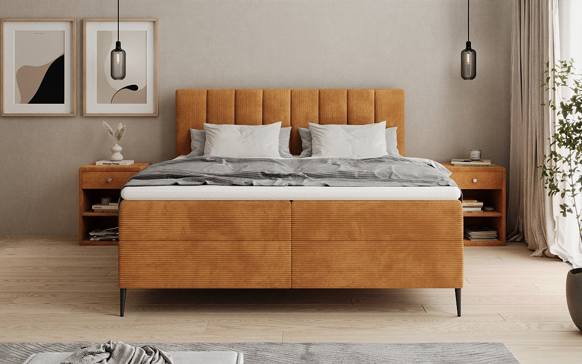 Lucca box spring bed in Corduroy with storage and legs