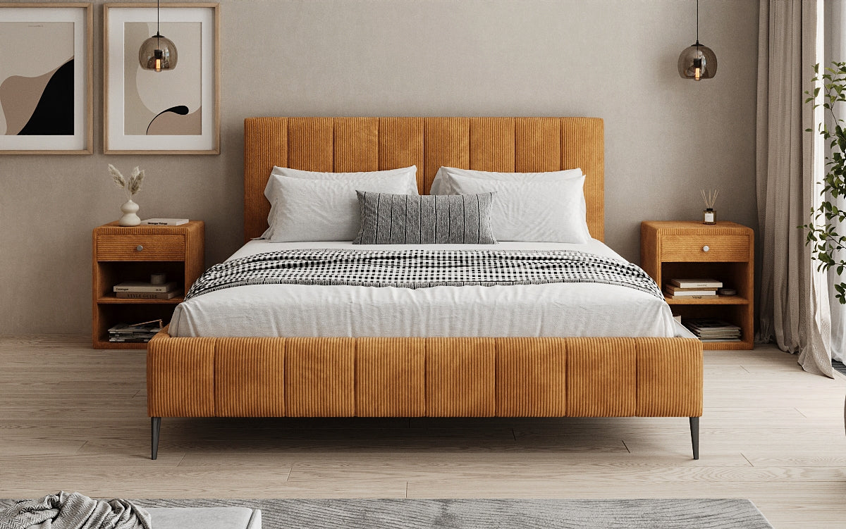 Designer upholstered bed Astrid in Corduroy with storage space