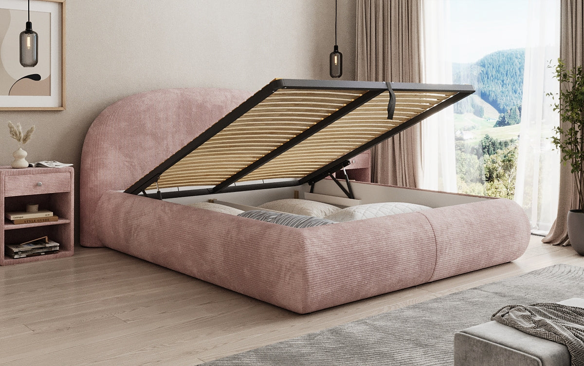 Designer upholstered bed Loop in Corduroy with storage space