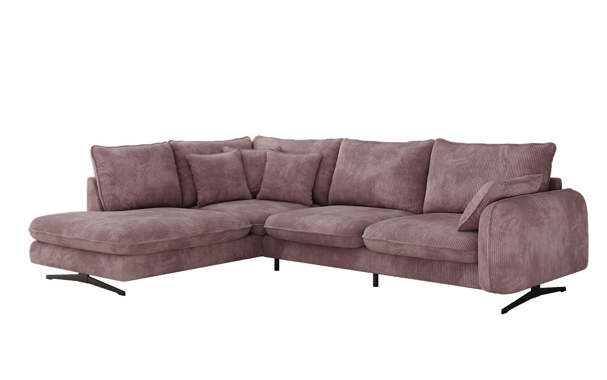Designer corner sofa Laguna with metal feet in Corduroy