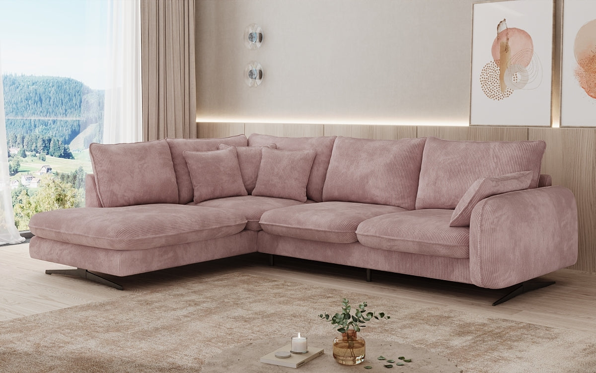 Designer corner sofa Laguna with metal feet in Corduroy