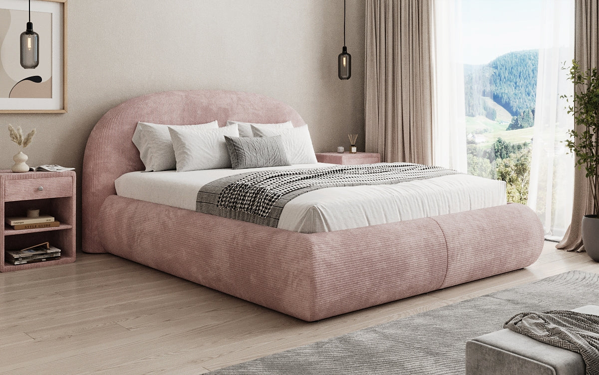 Designer upholstered bed Loop in Corduroy with storage space