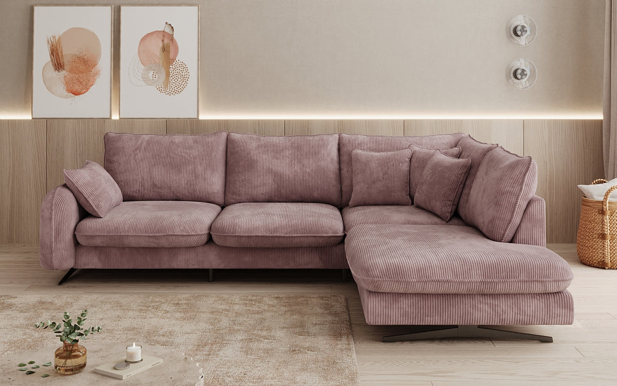 Designer corner sofa Laguna with metal feet in Corduroy