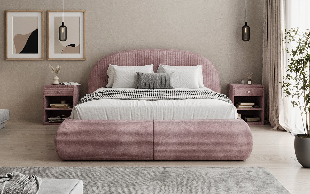 Designer upholstered bed Loop in Corduroy with storage space