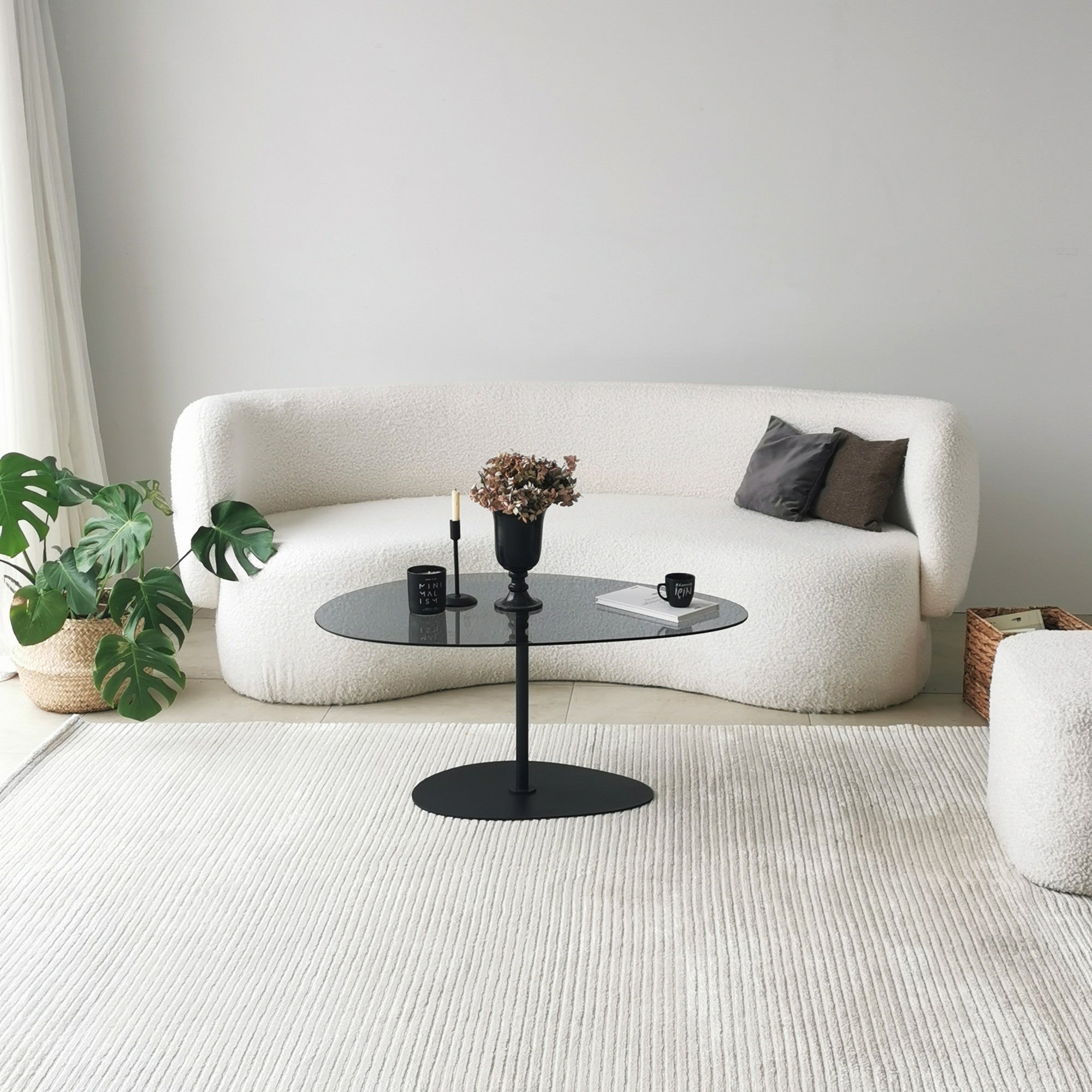 Dovira Coffee Table - with Glass Top and Black Metal Frame