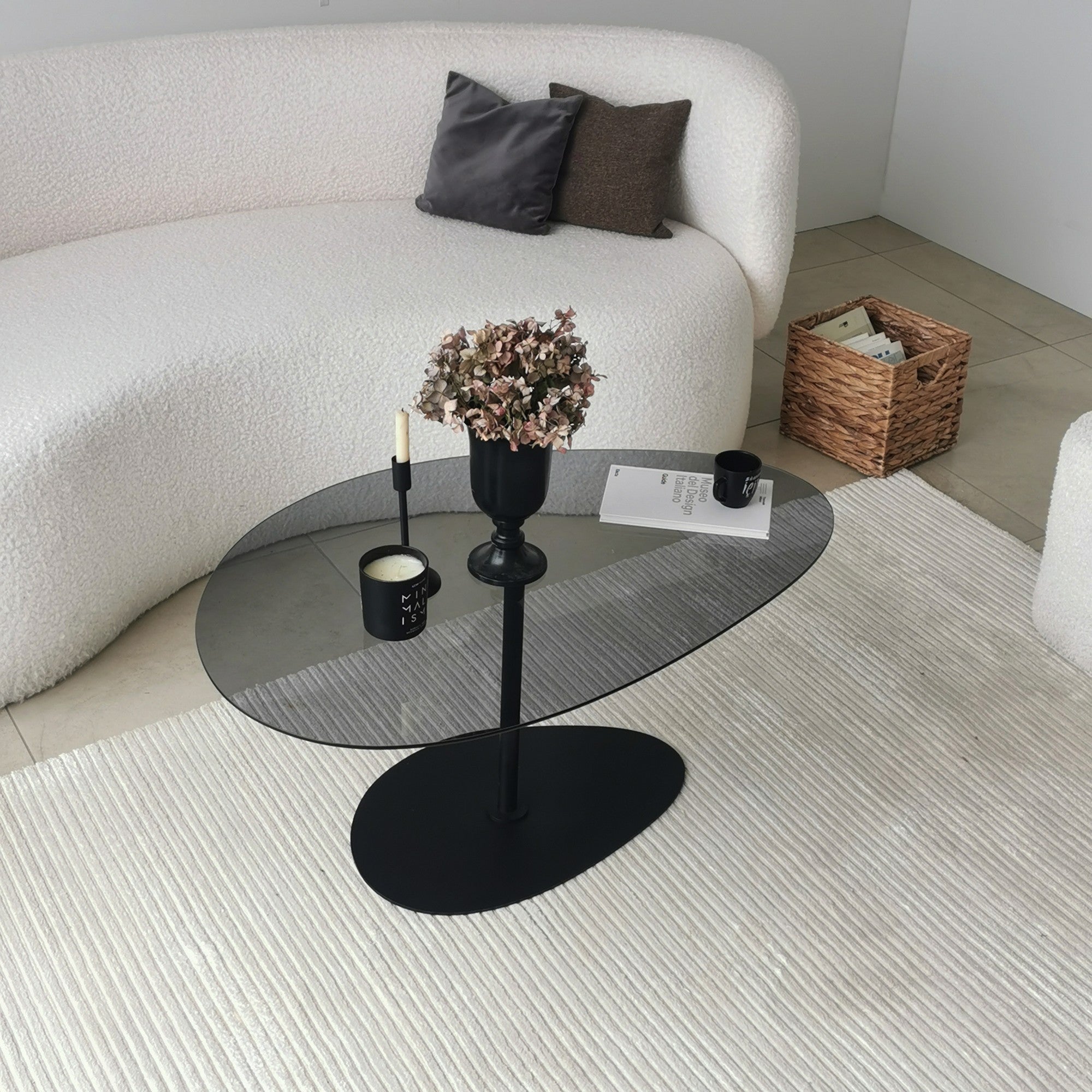 Dovira Coffee Table - with Glass Top and Black Metal Frame