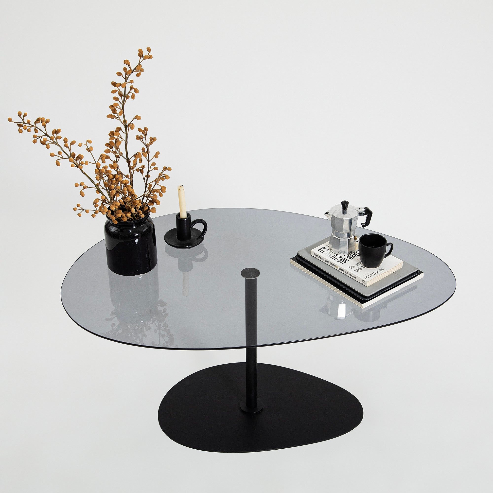 Dovira Coffee Table - with Glass Top and Black Metal Frame