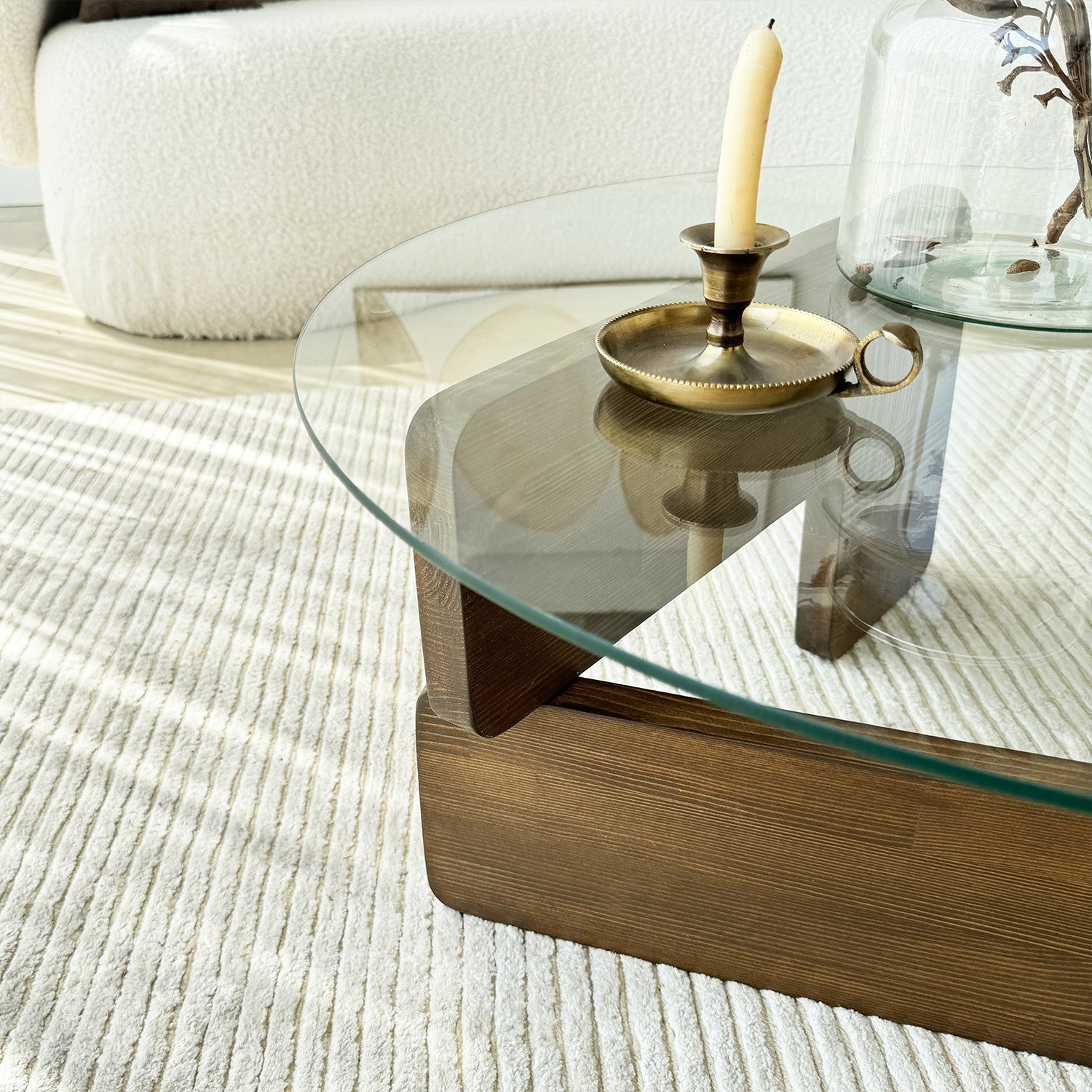 Palvero Coffee Table - with Round Glass Top and Pine Wood