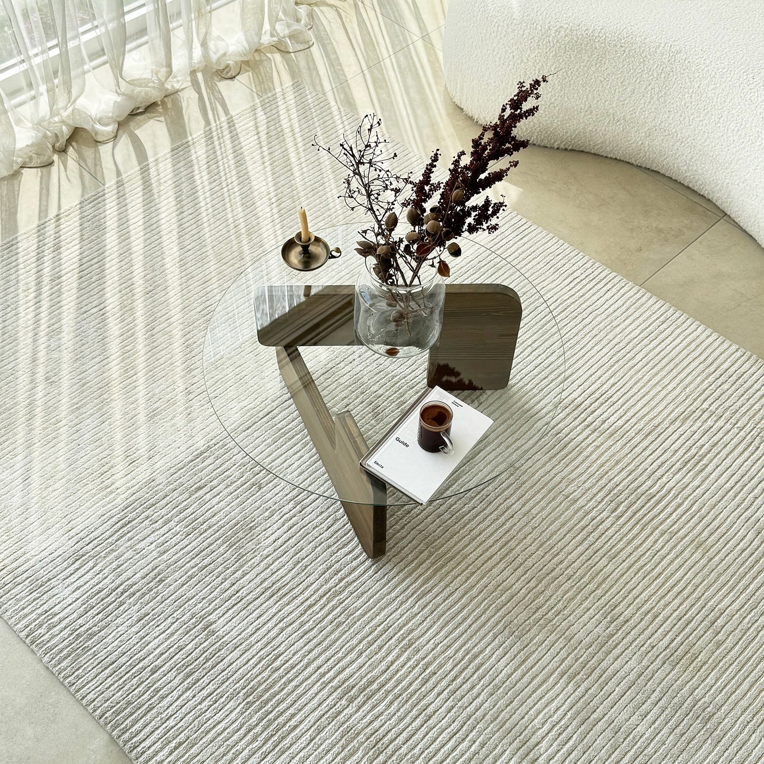 Palvero Coffee Table - with Round Glass Top and Pine Wood