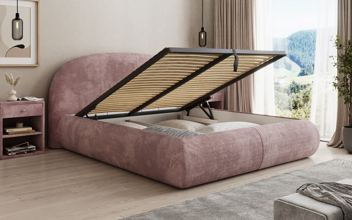 Designer upholstered bed Loop in Corduroy with storage space