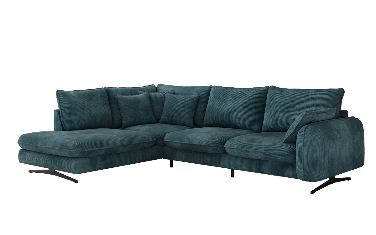 Designer corner sofa Laguna with metal feet in Corduroy
