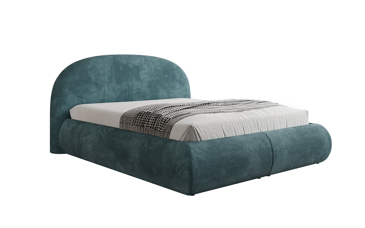 Designer upholstered bed Loop in Corduroy with storage space