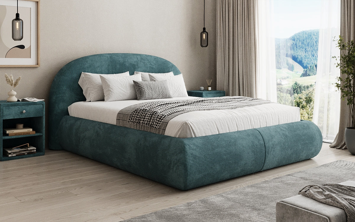 Designer upholstered bed Loop in Corduroy with storage space