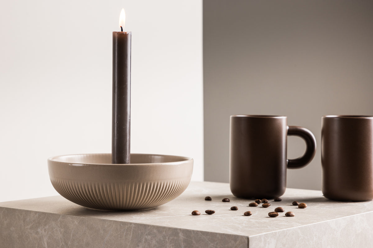 Candle holder Milica - Ø18 cm made of stoneware in Beige