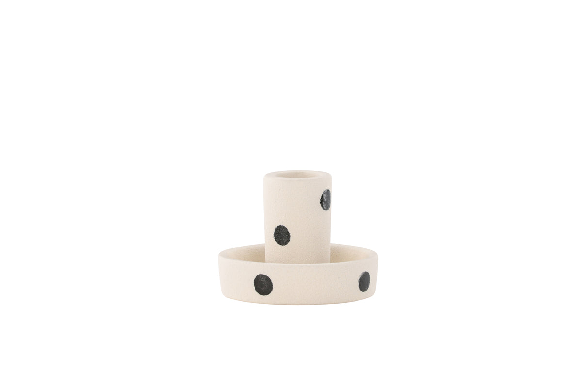 Candle holder Lubica - Ø11 cm in White with black dots