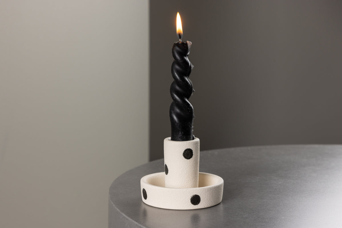 Candle holder Lubica - Ø11 cm in White with black dots