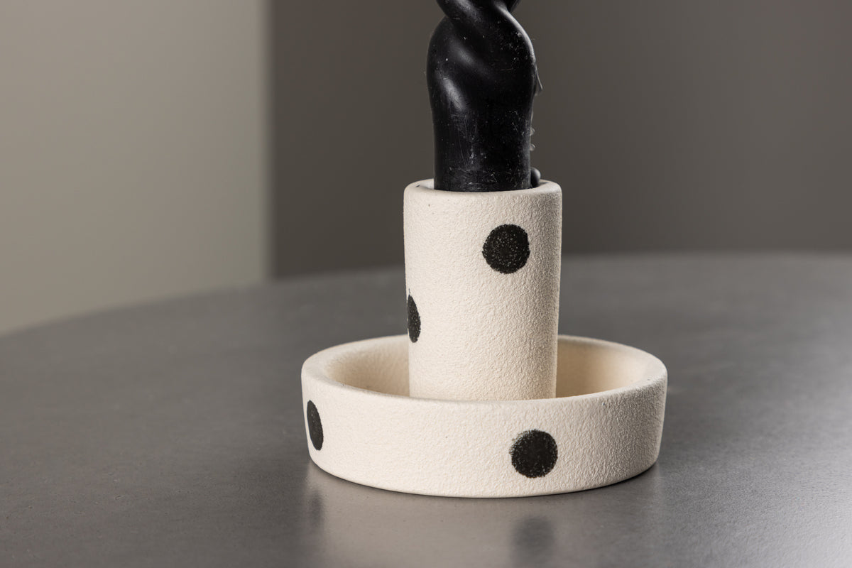 Candle holder Lubica - Ø11 cm in White with black dots