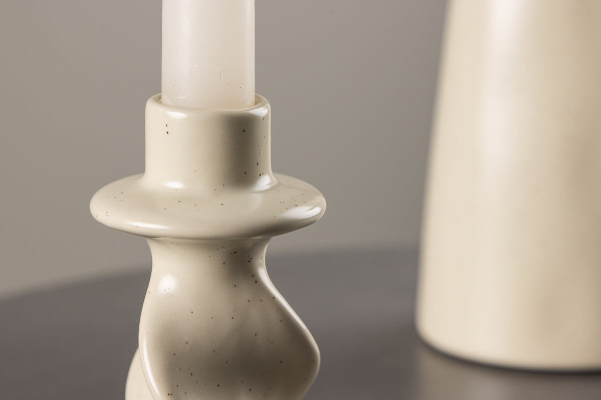 Candle holder Medelin - Ø6 cm made of stoneware in the color Beige