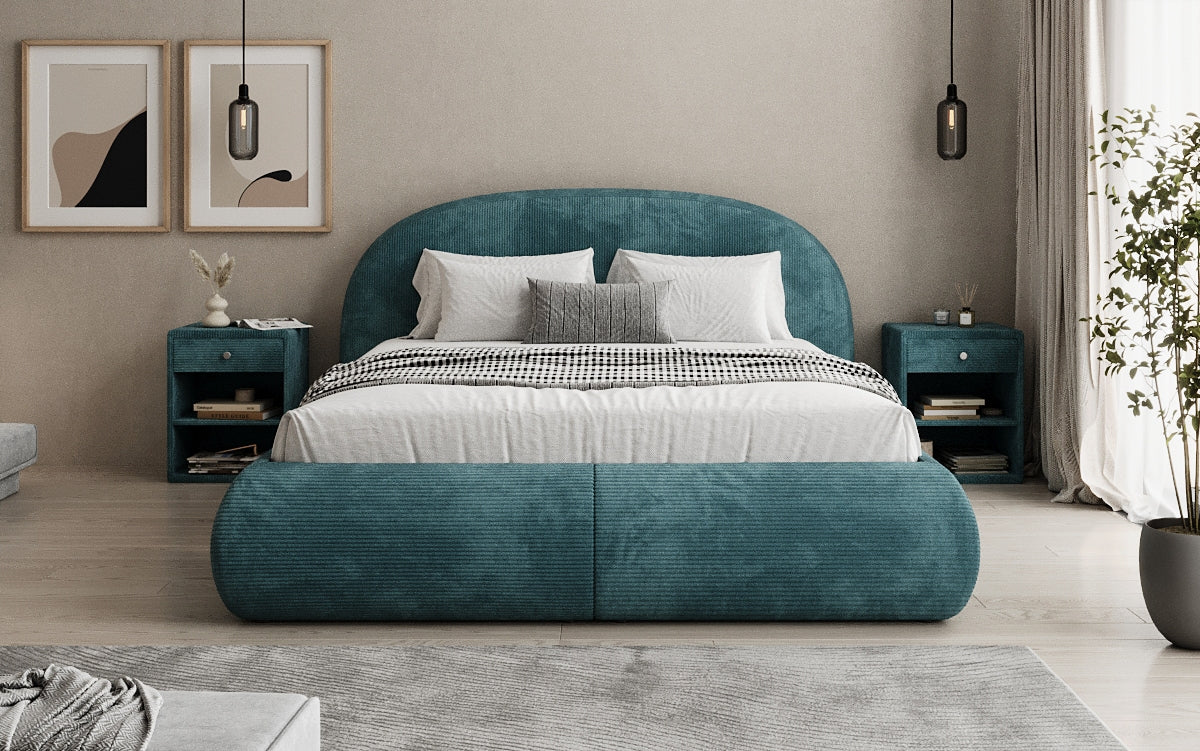 Designer upholstered bed Loop in Corduroy with storage space