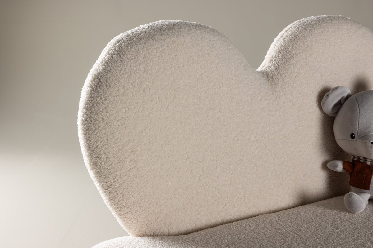 Children's sofa Miela – Heart-shaped 2-seater in White with teddy cover