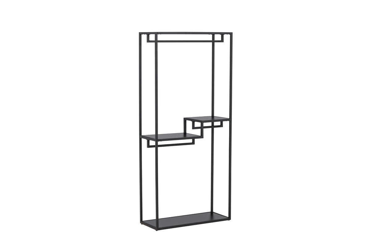 Wardrobe Lerano – Open Clothes Rack in Black with Shelves