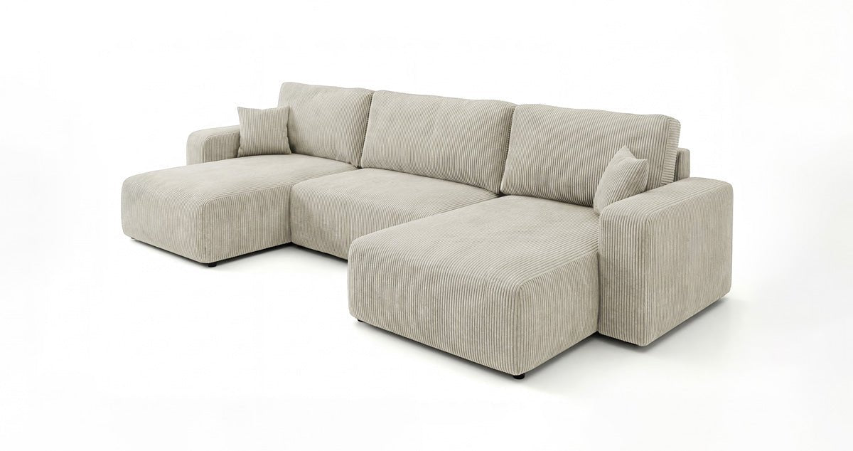 Designer Sofa Noma U mit Schlaffunktion und Stauraum in Cord