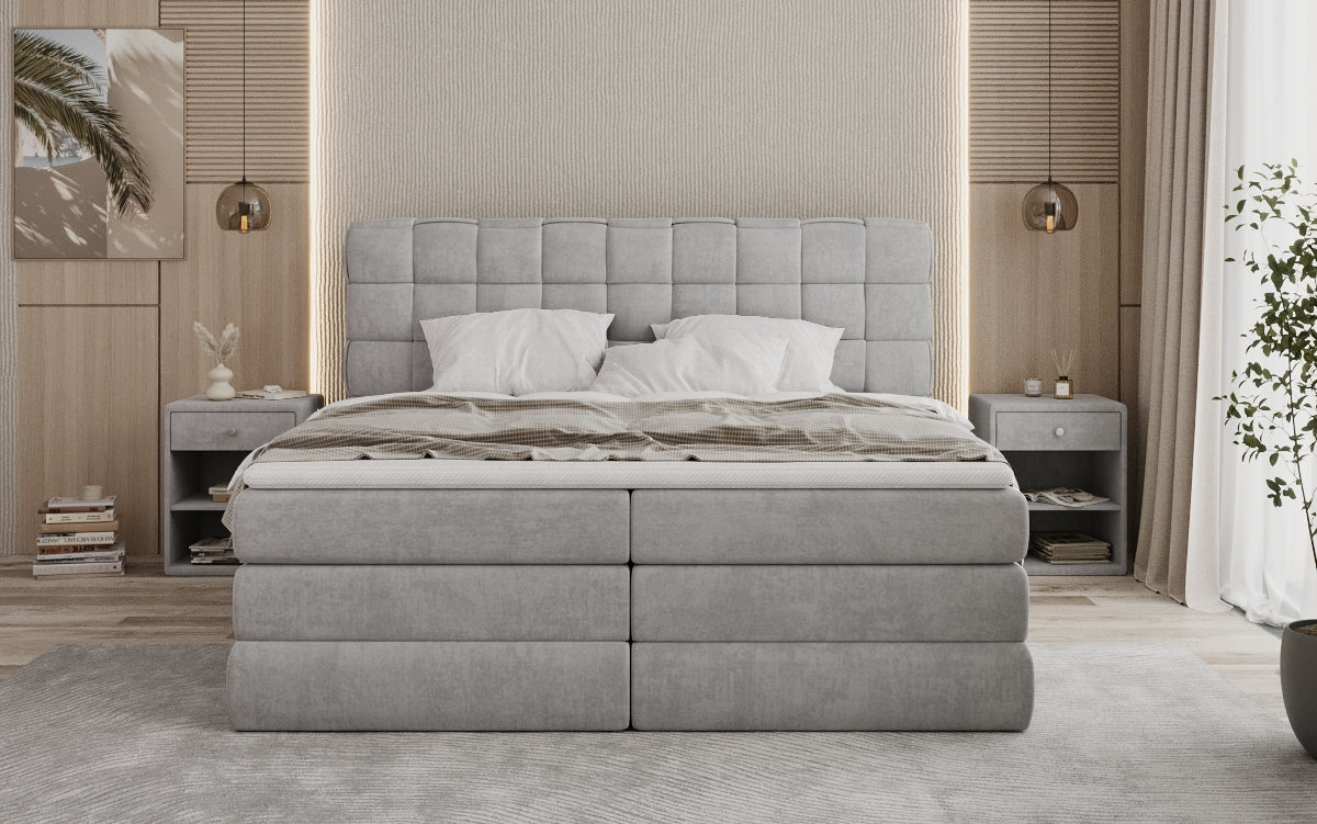 Trama box spring bed with storage in velvet