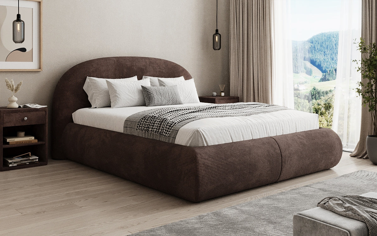 Designer upholstered bed Loop in Corduroy with storage space