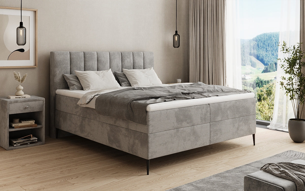 Lucca box spring bed in Corduroy with storage and legs