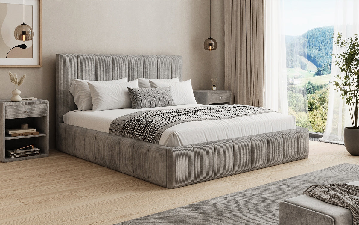 Designer upholstered bed Maja in Corduroy with storage