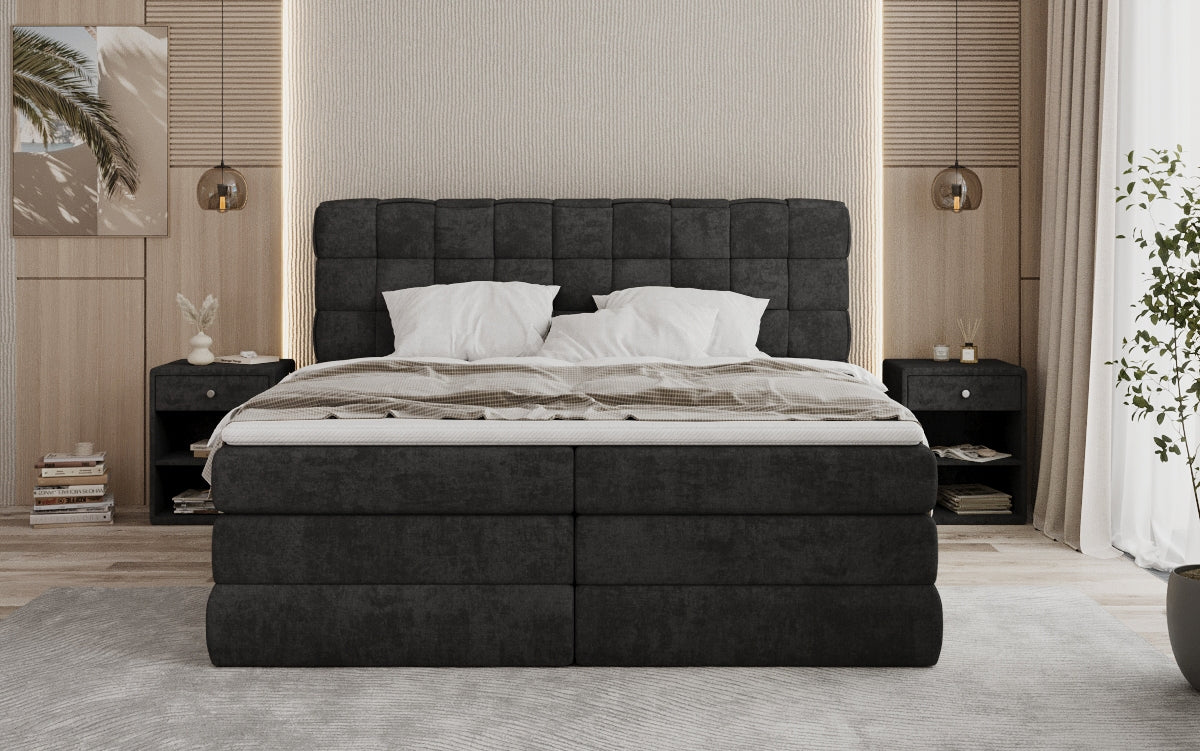 Trama box spring bed with storage in fabric