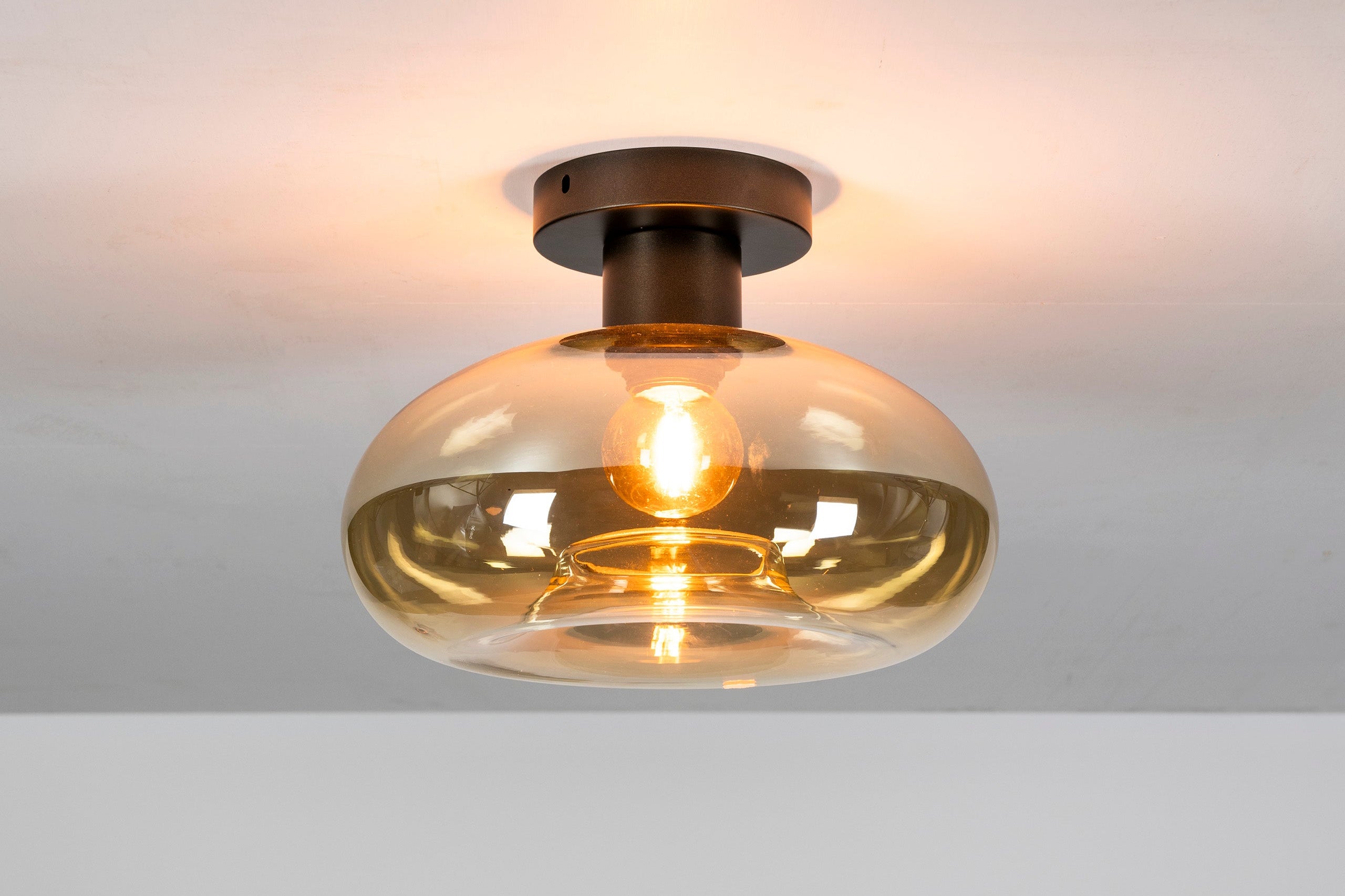 Ceiling light "Amberis" – Round glass lamp in amber appearance