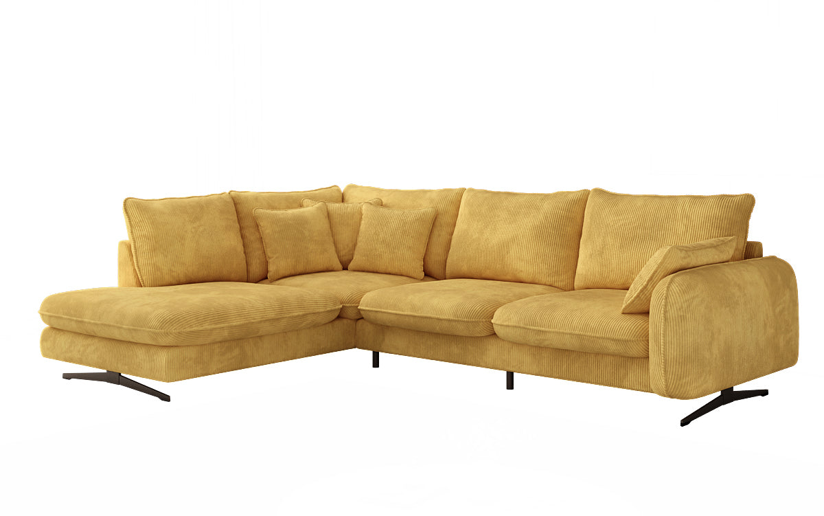 Designer corner sofa Laguna with metal feet in Corduroy