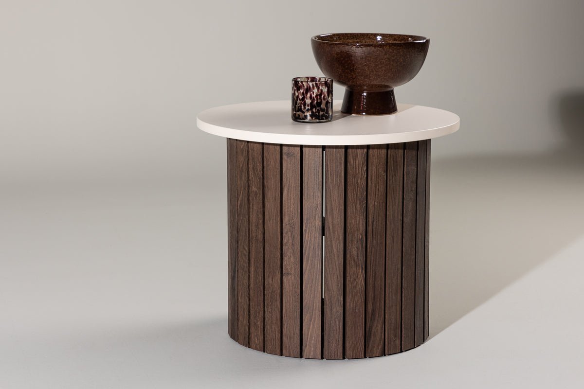 Side table Elvin – Ø52 cm in wood look Beige