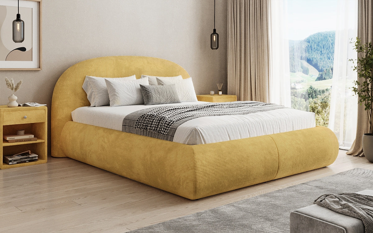 Designer upholstered bed Loop in Corduroy with storage space