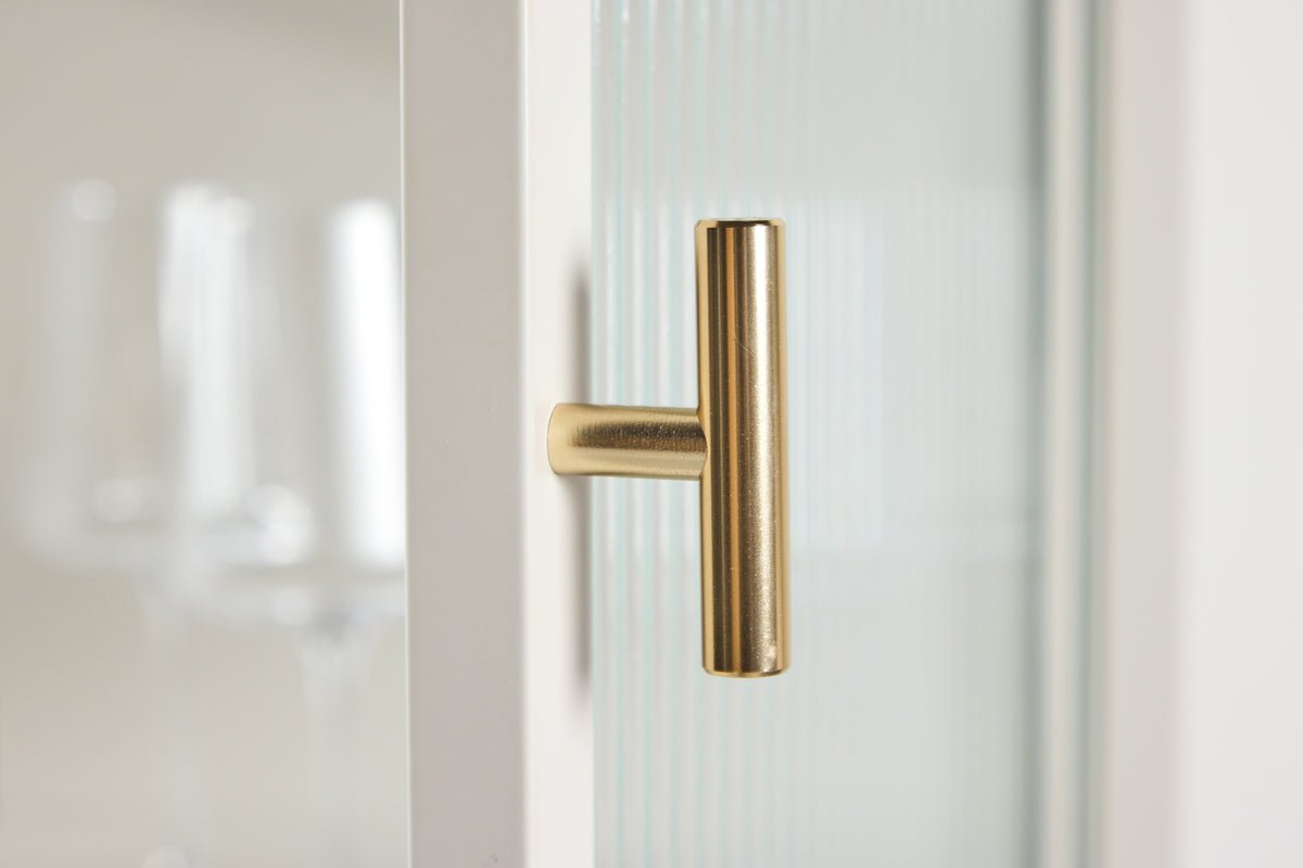 Chest of drawers/display cabinet Lenora – Beige, modern-classy with retro accent