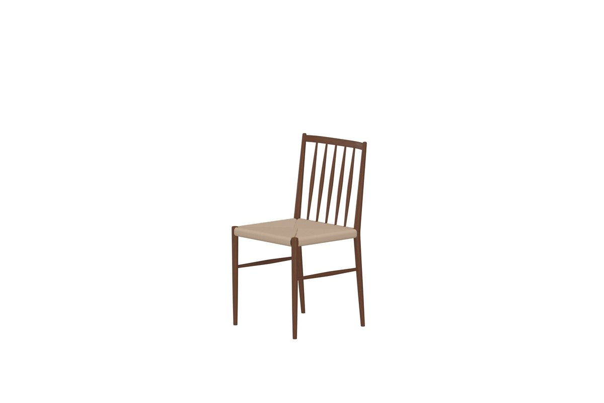 Set of 2 - Dining Chair Wendi in Wood Look with Woven Seat