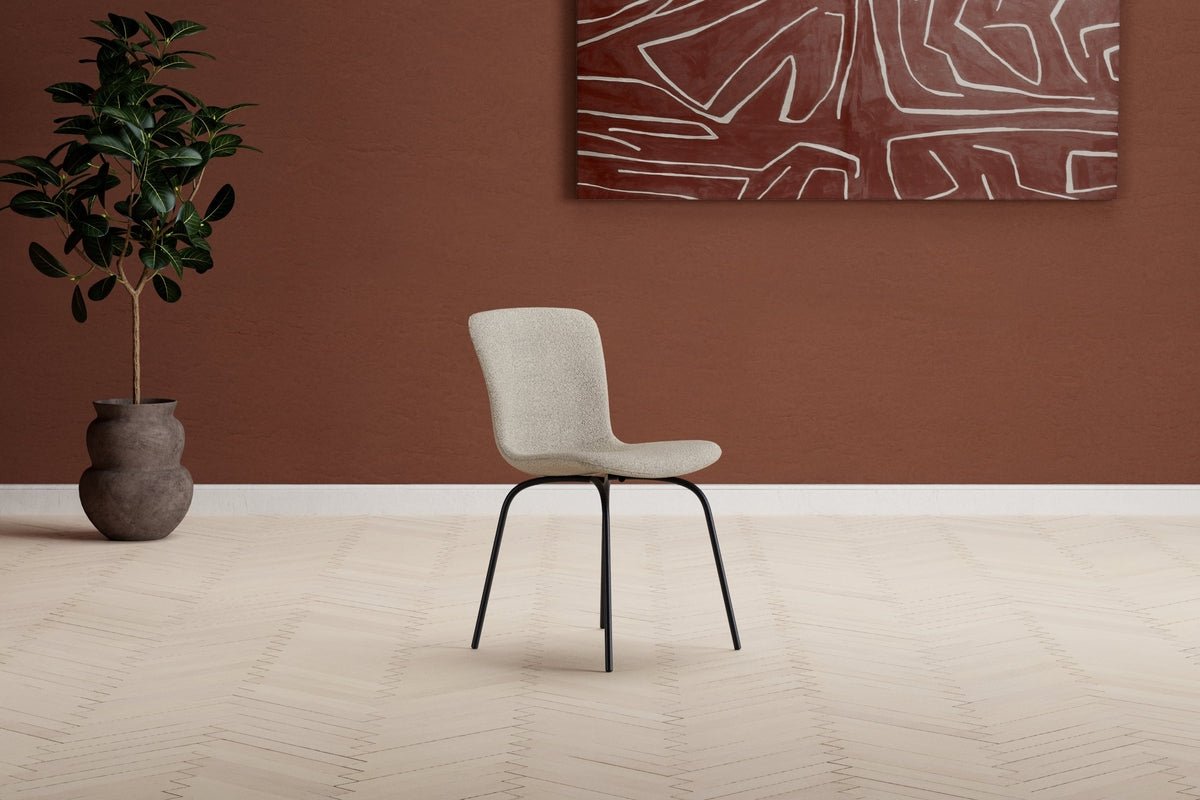 Set of 2 - Dining Chair Leo in Beige with Black Legs