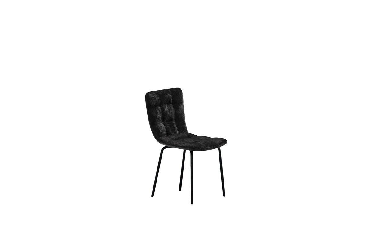 Set of 2 - Dining Chair Dustin made of Velvet in Black with Metal Legs
