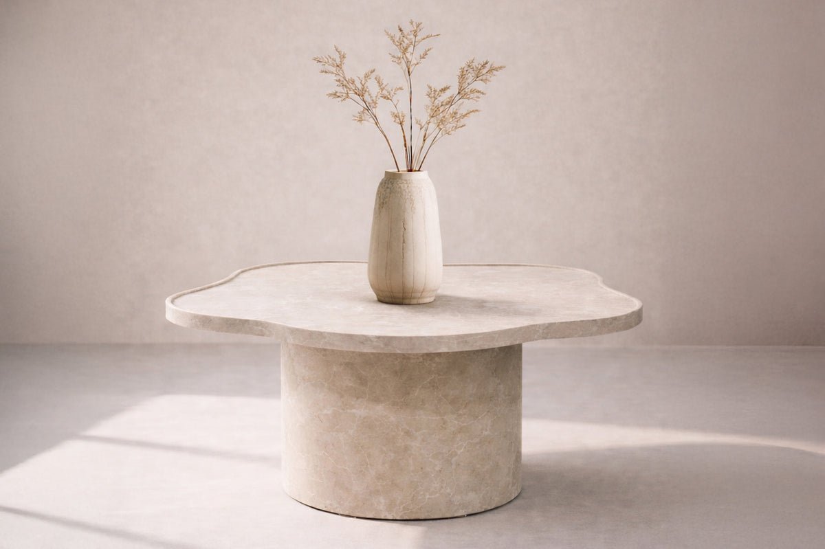 Coffee table Zai - in Beige with round shape and marble look