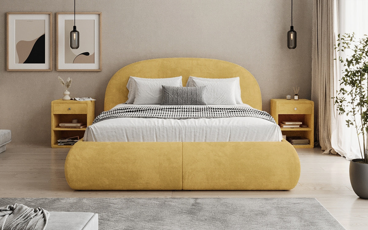 Designer upholstered bed Loop in Corduroy with storage space