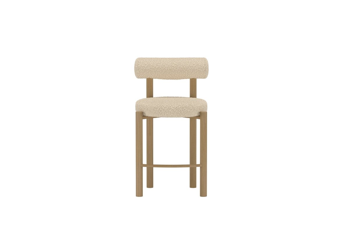 2-piece Set - Bar Stool Timo in White with Steel Frame & Wood Look