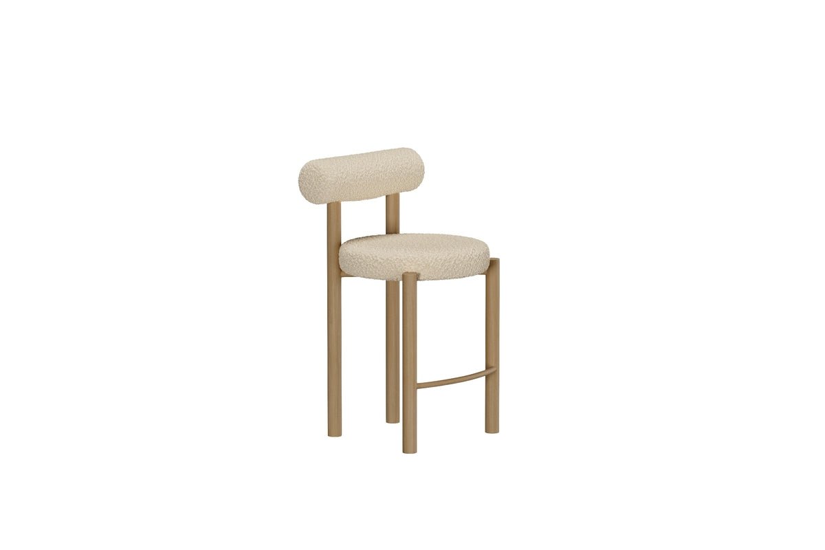 2-piece Set - Bar Stool Timo in White with Steel Frame & Wood Look