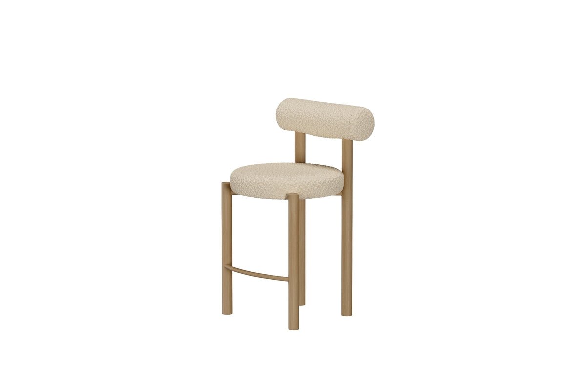 2-piece Set - Bar Stool Timo in White with Steel Frame & Wood Look
