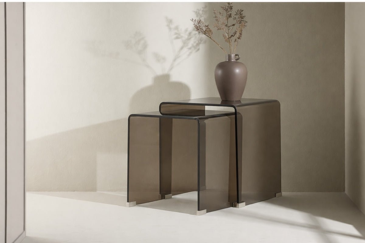 Side Table Isaro - 2-piece Set of Brown Glass