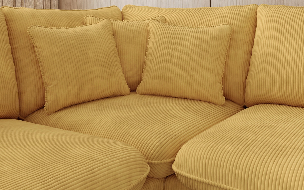 Designer corner sofa Laguna with metal feet in Corduroy