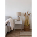 Table lamp Lunaro – Ceramic base in stone look with fabric shade