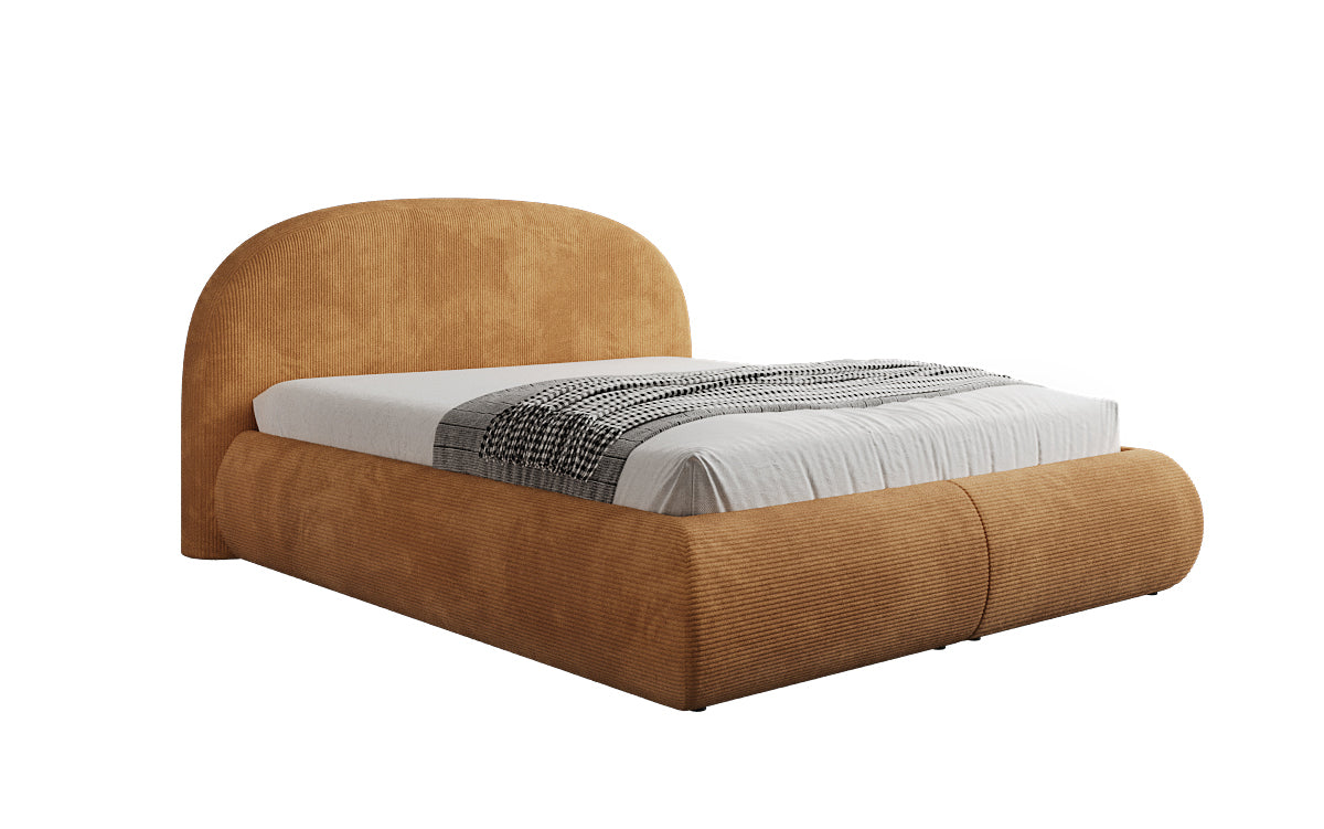Designer upholstered bed Loop in Corduroy with storage space
