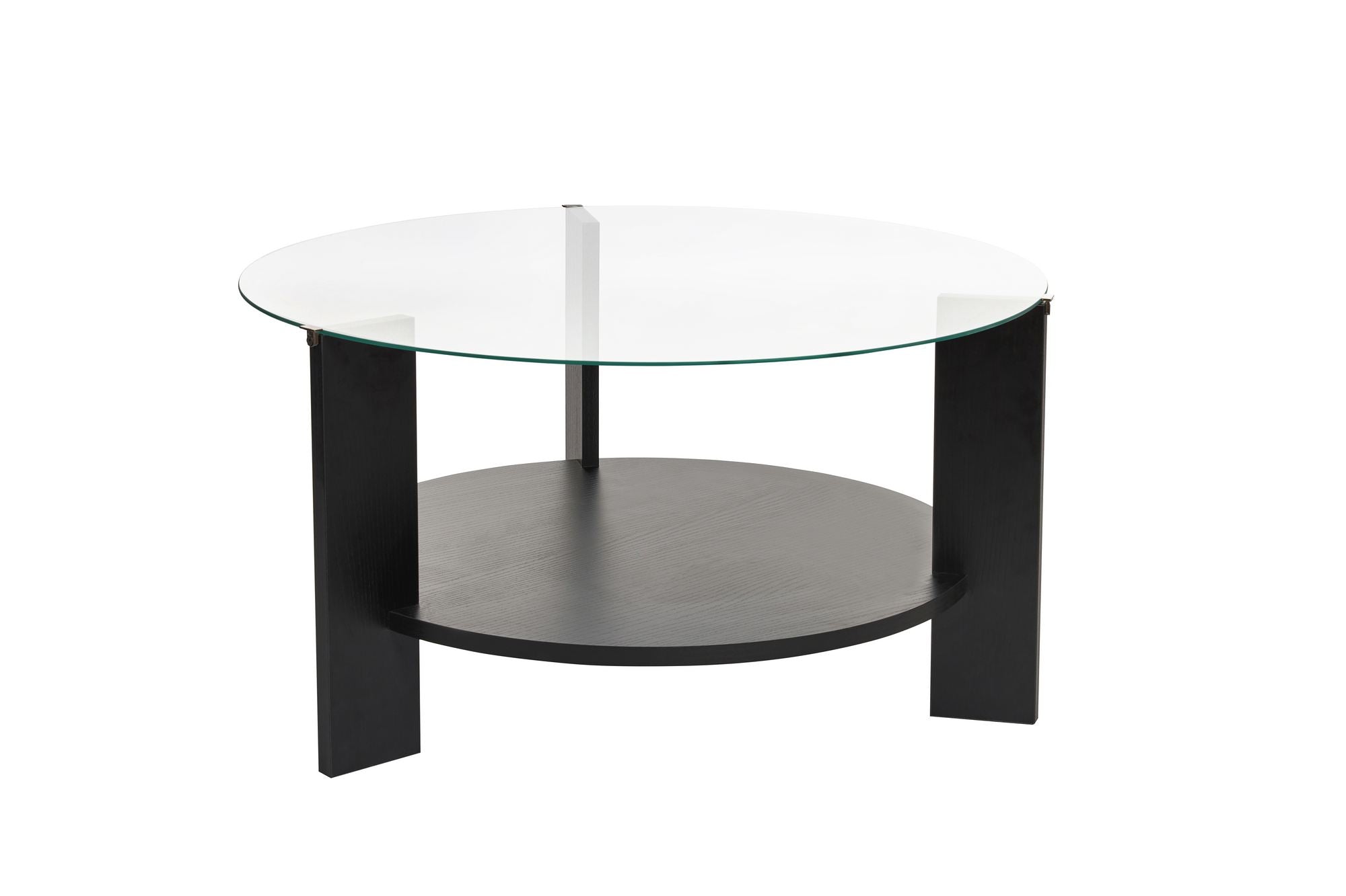 Coffee Table Davira - with Round Glass Top and Wood Finish